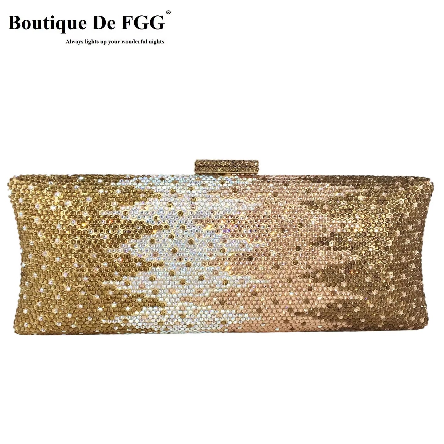 Graident Golden Women Long Evening Bags Formal Dinner Crystal Clutch Purses Bridal Rhinestones Clutch Handbags