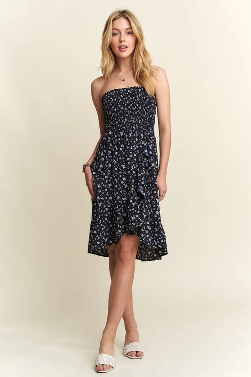 ADORA Smocked Floral Tube Dress with Pockets