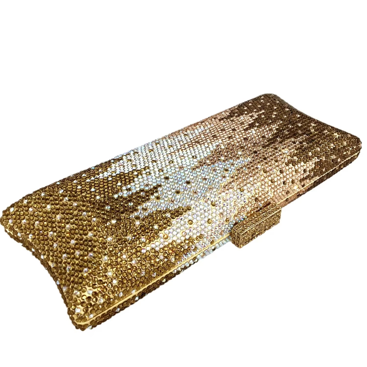 Graident Golden Women Long Evening Bags Formal Dinner Crystal Clutch Purses Bridal Rhinestones Clutch Handbags