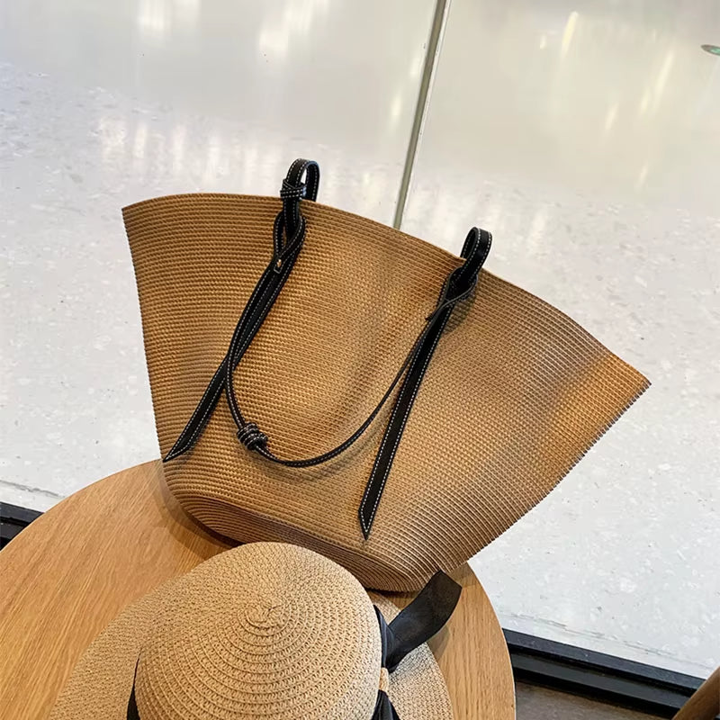 Large Capacity Beach Shopping Bags Luxury Designer Rattan Woven Shoulder Bag Women Handmade Straw Handbags Summer Travel Bag