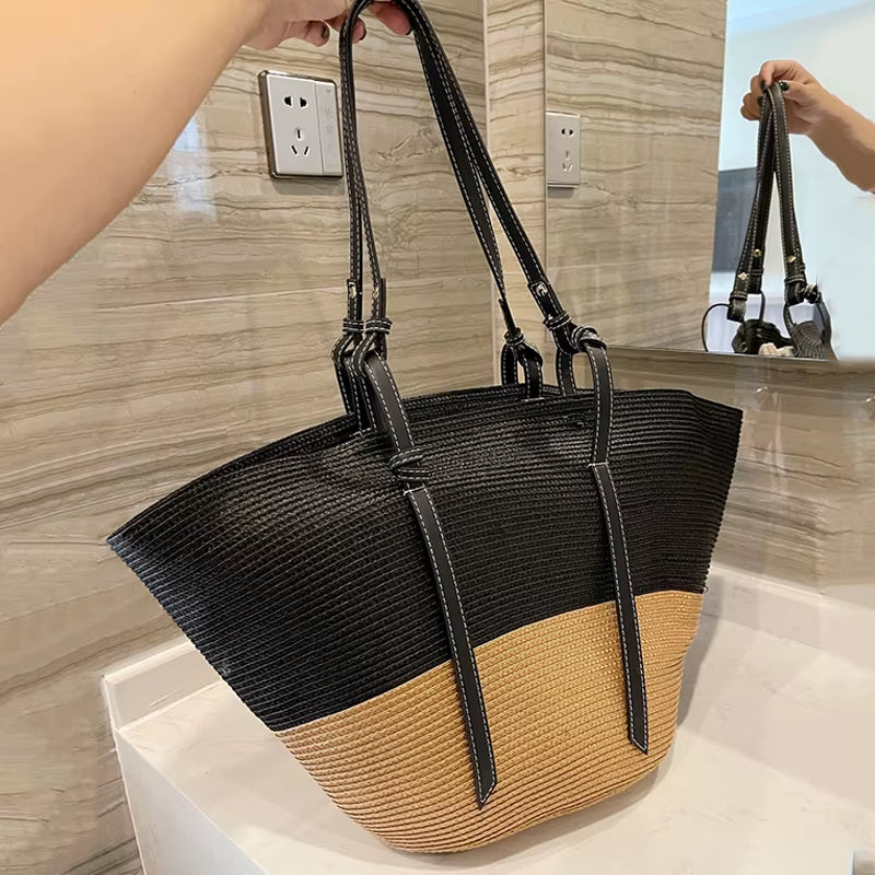 Large Capacity Beach Shopping Bags Luxury Designer Rattan Woven Shoulder Bag Women Handmade Straw Handbags Summer Travel Bag