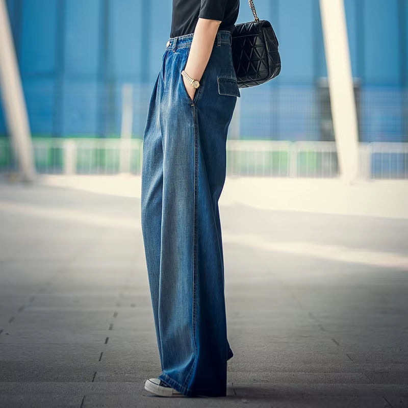 Jeans Women'S Wide-Leg Jeans 2022 Y2K Streetwear High Waist Vintage Trousers Casual Simple Blue Buttons Straight Denim Long Pant