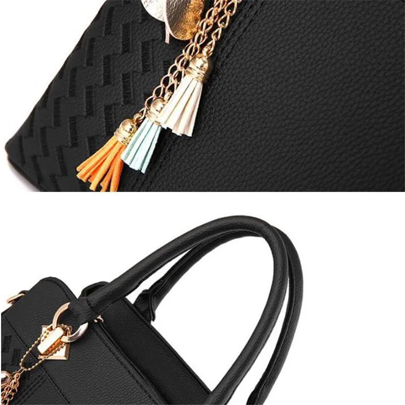 Fashion Women Handbags Tassel PU Leather Totes Bag Top-Handle Embroidery Crossbody Bag Shoulder Bag Lady Simple Hand Bags 30#121