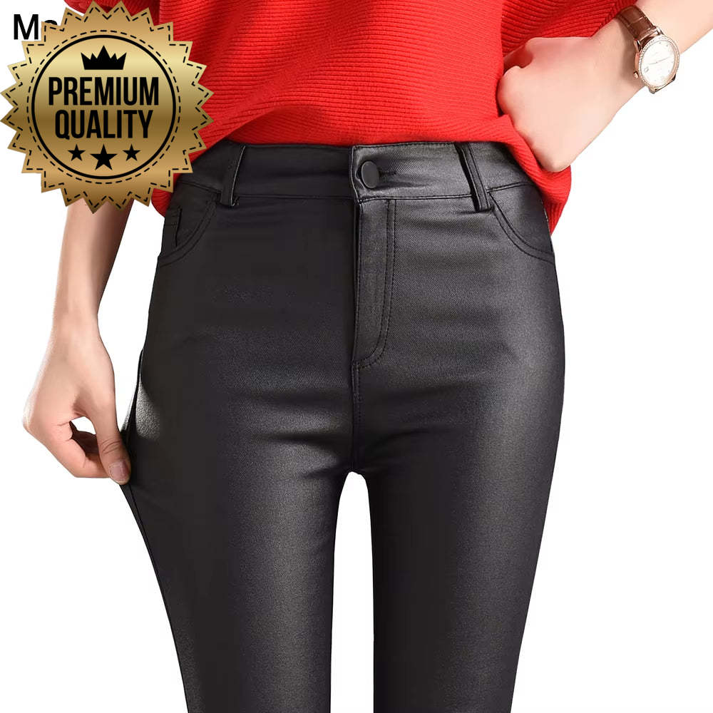 2019 Winter Women Faux Leather Pants & Capris PU Elastic High Waist Trousers Stretchy Slim Pencil Pants Leggings Female Black