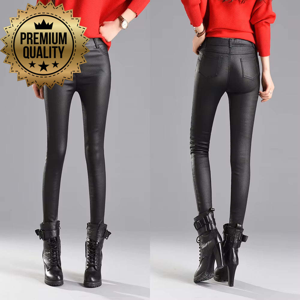 2019 Winter Women Faux Leather Pants & Capris PU Elastic High Waist Trousers Stretchy Slim Pencil Pants Leggings Female Black