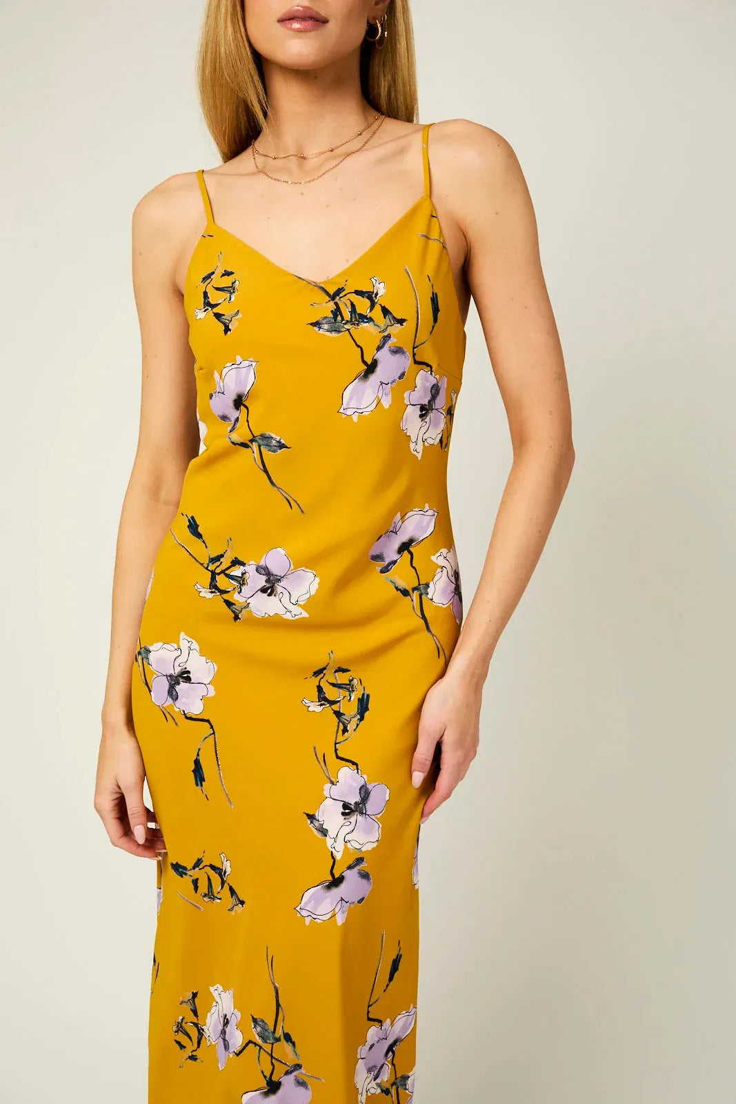 Floral Sleeveless Adjustable Strap a Line Midi Dress