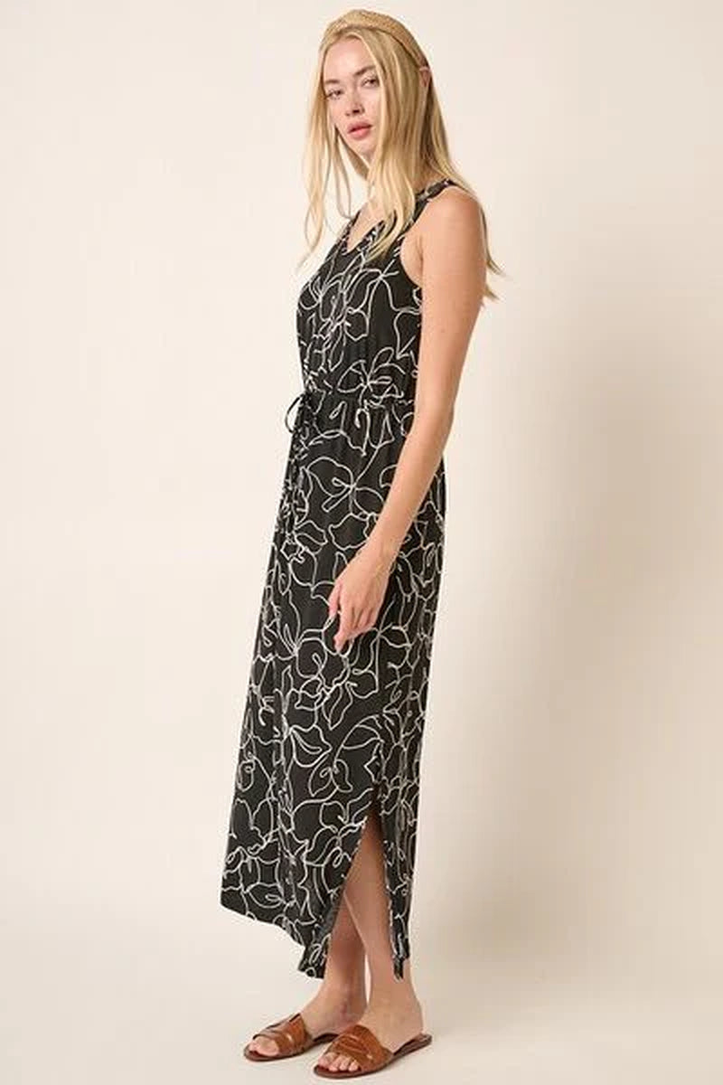 Mittoshop Side Slit Flower Print V-Neck Sleeveless Dress