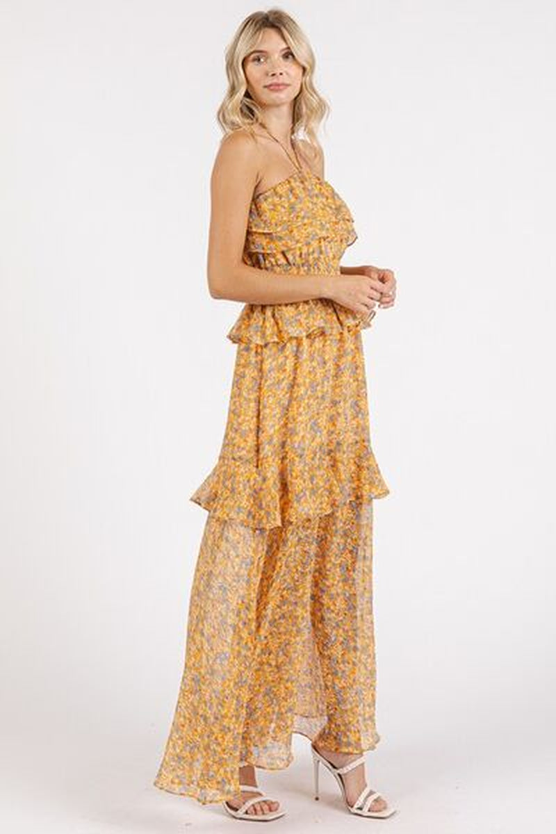 Mittoshop Ruffled Smocked Floral Halter Neck Maxi Dress