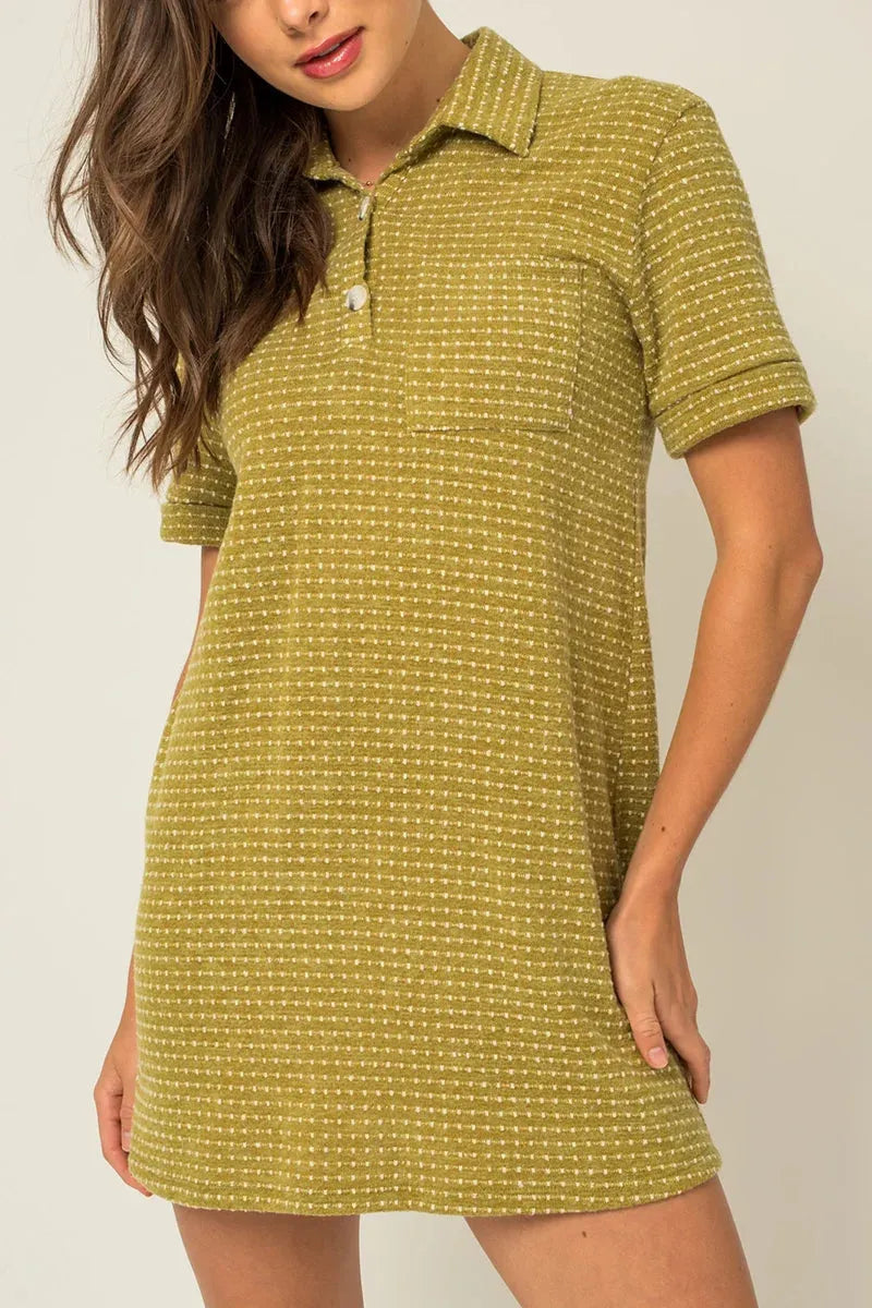 Short Sleeve Collar Button down Knit Mini Dress