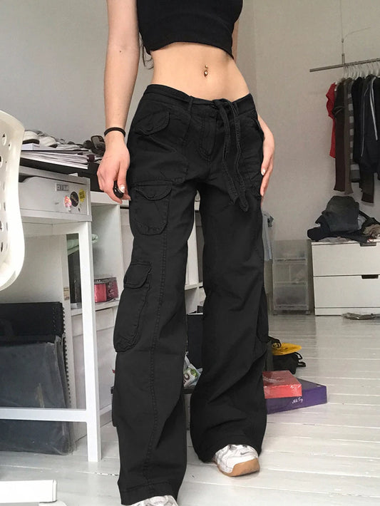 Streetwear Women Baggy Denim Jeans Vintage Low Waist Pockets Grunge Casual Pants Harajuku 90S Joggers Fairycore Clothes