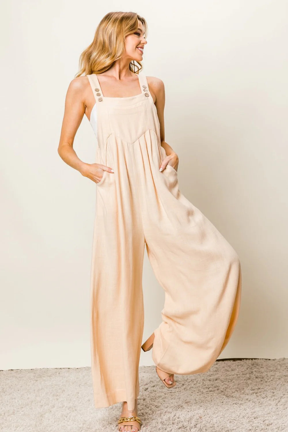 Bibi Texture Sleeveless Wide Leg Jumpsuit