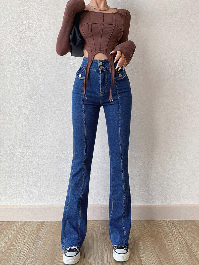 American Retro Slim Double Button Pocket Jeans