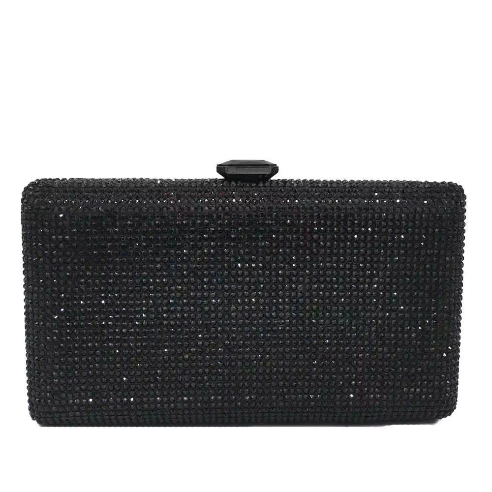 Women Black Crystal Clutch Evening Bags Wedding Bridal Rhinestone Box Handbags Party Dinner Diamond Clutch Purse