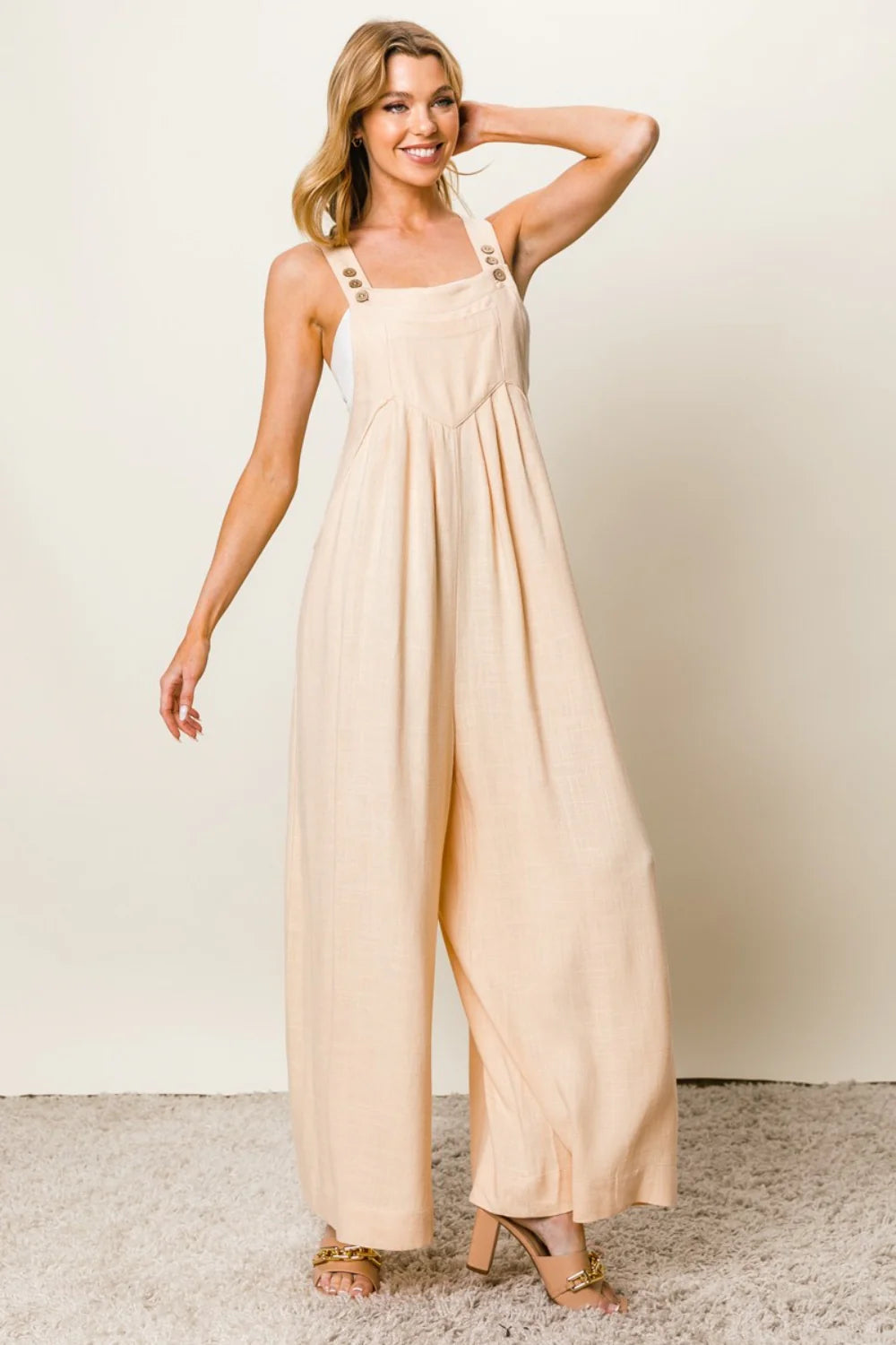 Bibi Texture Sleeveless Wide Leg Jumpsuit