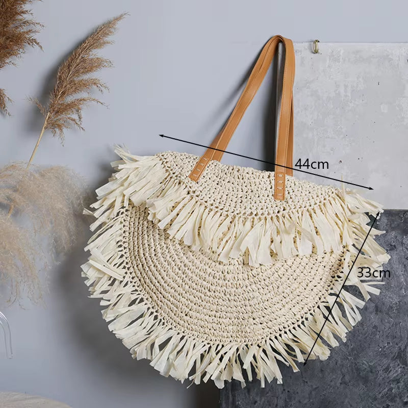 Large Capacity Beach Shopping Bags Luxury Designer Rattan Woven Shoulder Bag Women Handmade Straw Handbags Summer Travel Bag