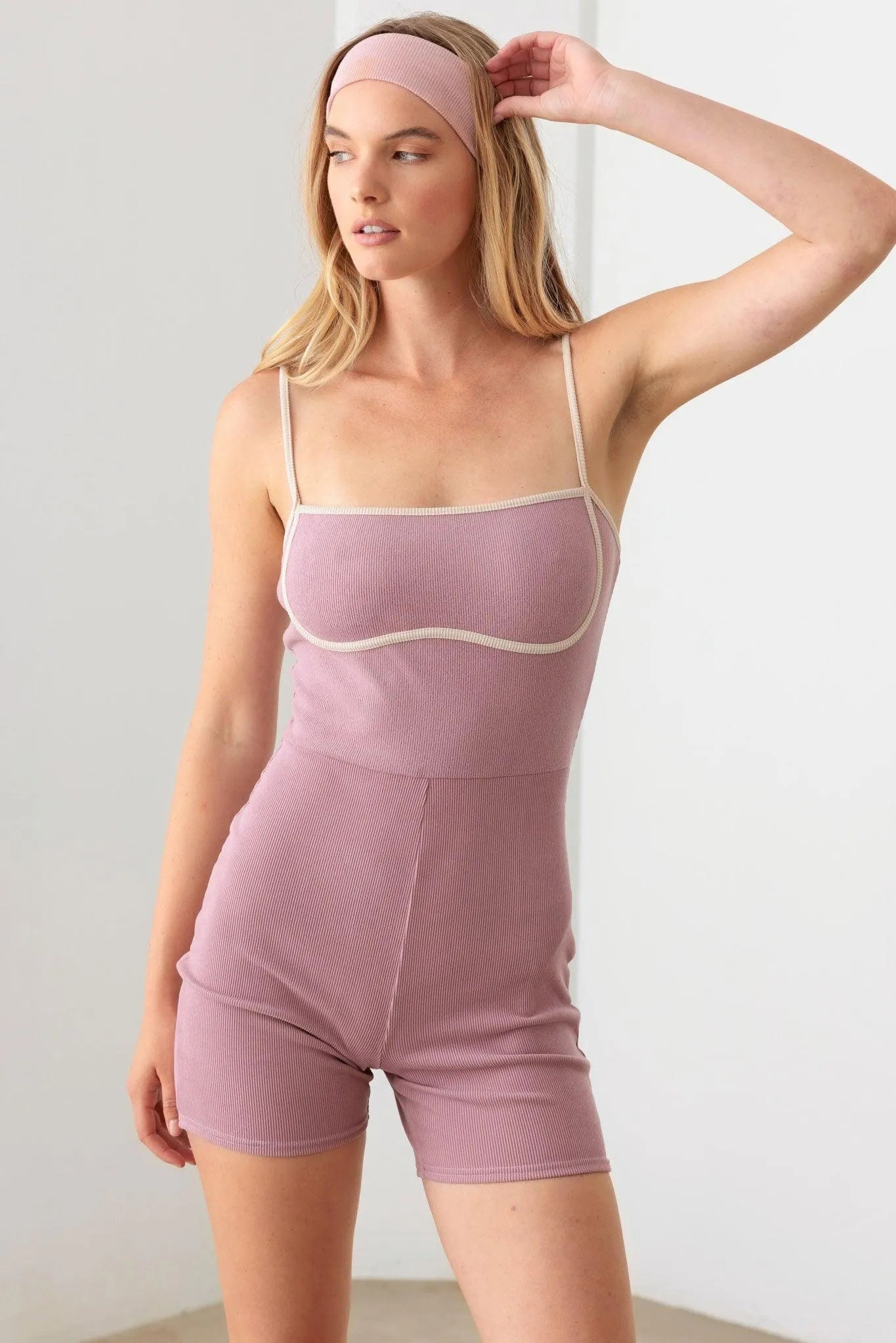 Ribbed Contrast Binding Romper