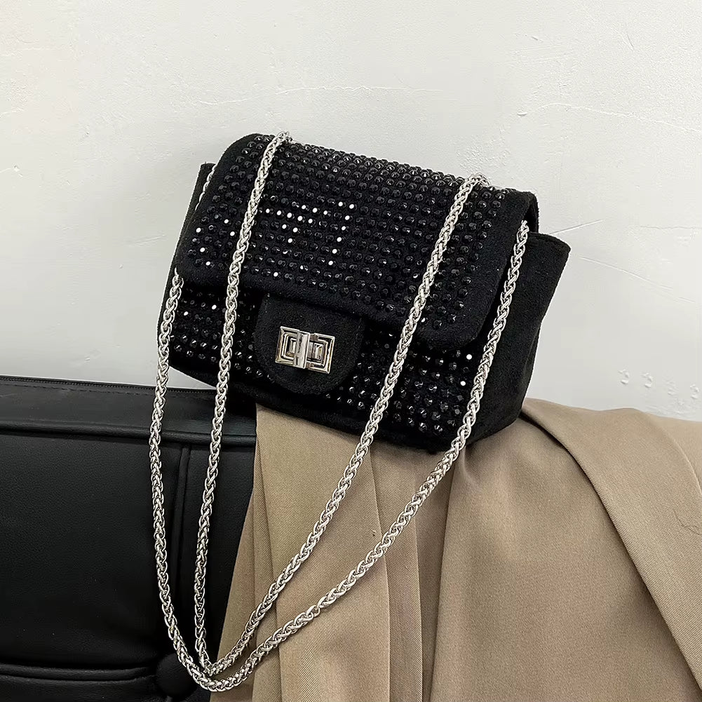 Fashion Women Crossbody Bag Rhinestone Messenger Bag for Shopping Travel Leisure Glitter Chain Casual Ladies Bags Handbags