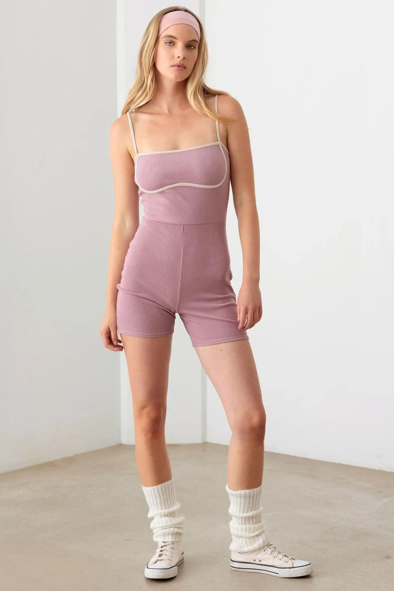 Ribbed Contrast Binding Romper