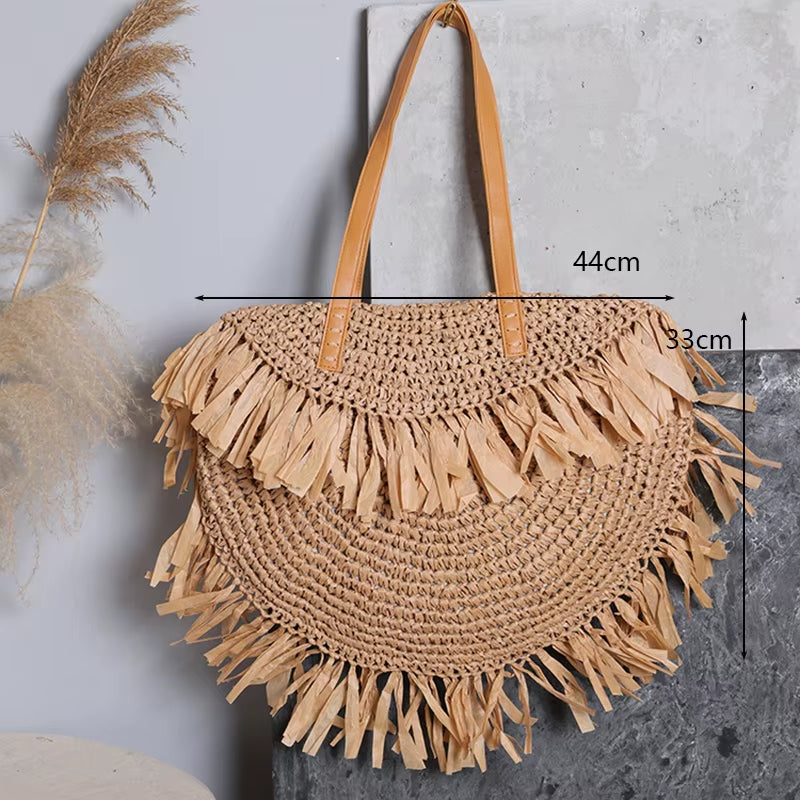 Large Capacity Beach Shopping Bags Luxury Designer Rattan Woven Shoulder Bag Women Handmade Straw Handbags Summer Travel Bag