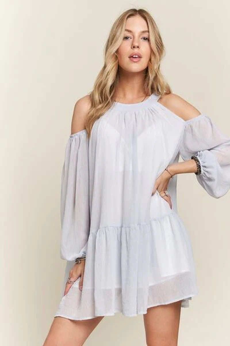 ADORA Cold Shoulder Balloon Sleeve Mini Dress