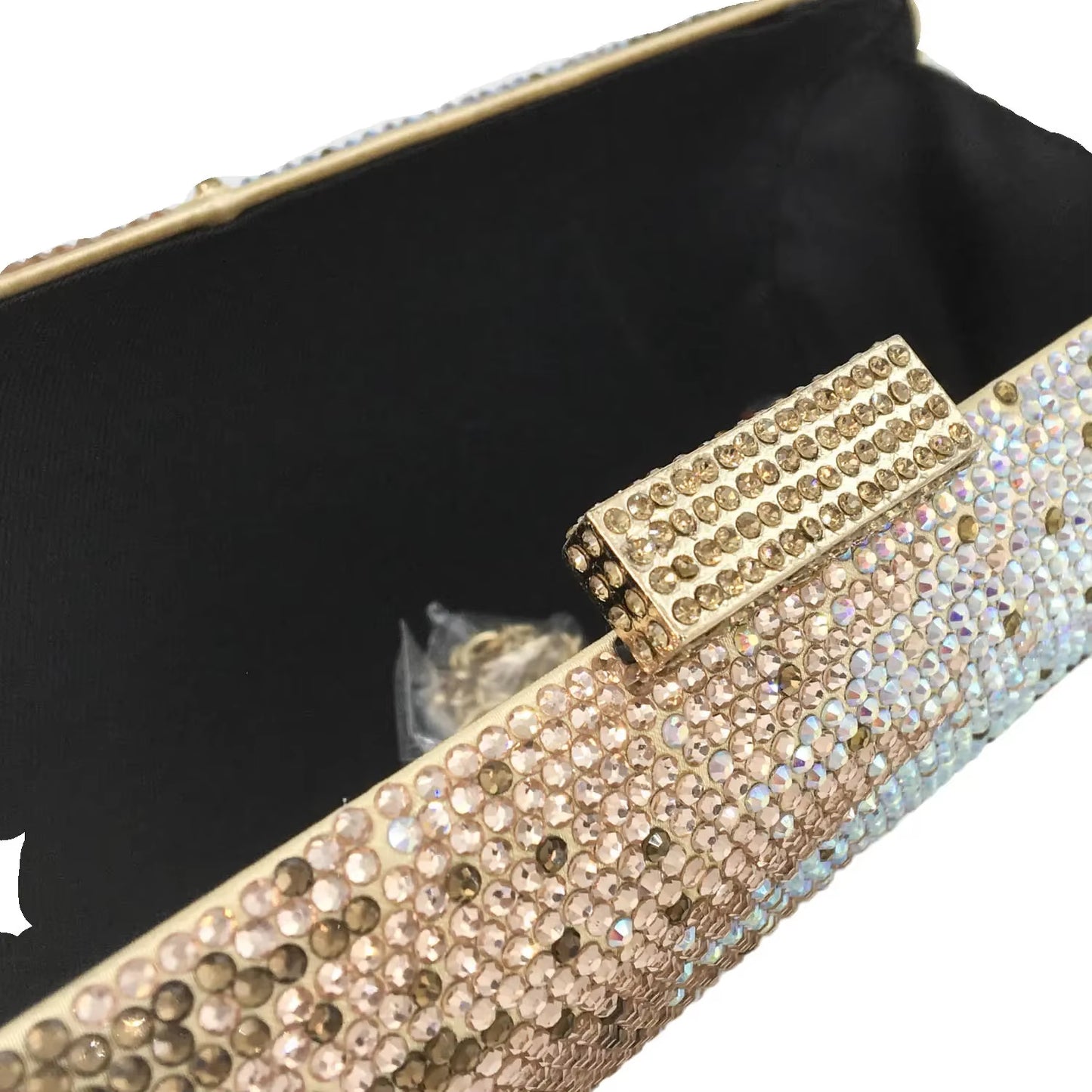 Graident Golden Women Long Evening Bags Formal Dinner Crystal Clutch Purses Bridal Rhinestones Clutch Handbags