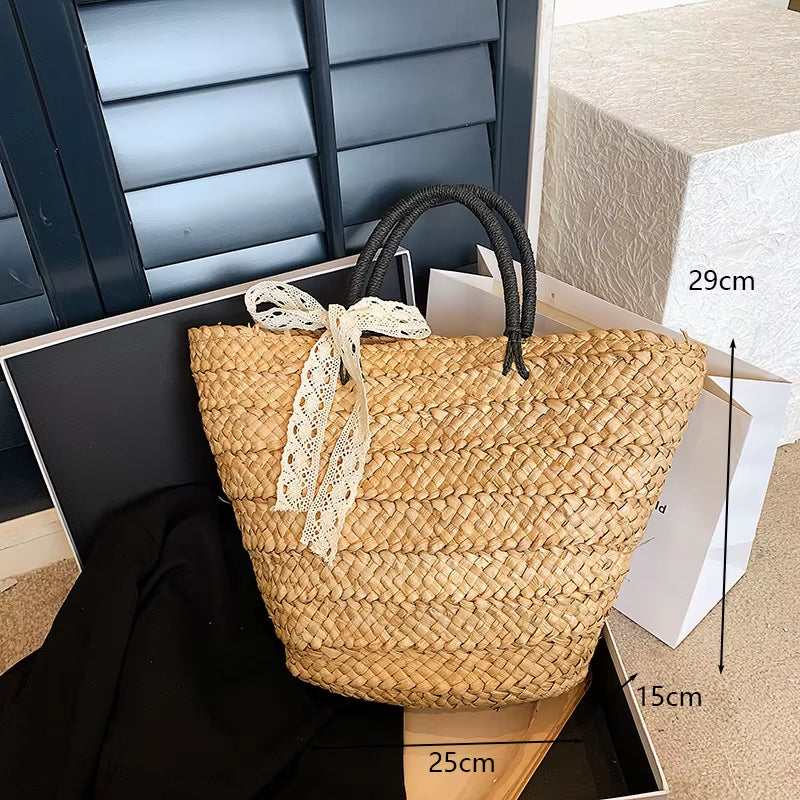 Large Capacity Beach Shopping Bags Luxury Designer Rattan Woven Shoulder Bag Women Handmade Straw Handbags Summer Travel Bag