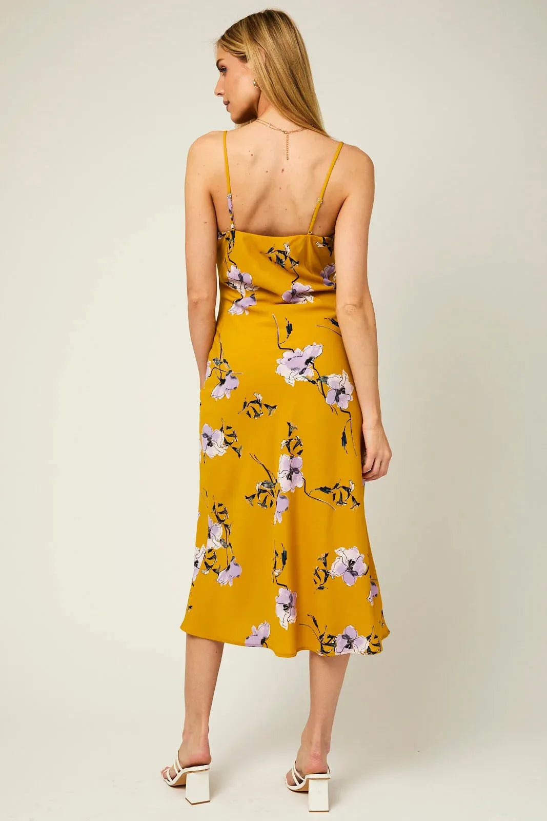 Floral Sleeveless Adjustable Strap a Line Midi Dress