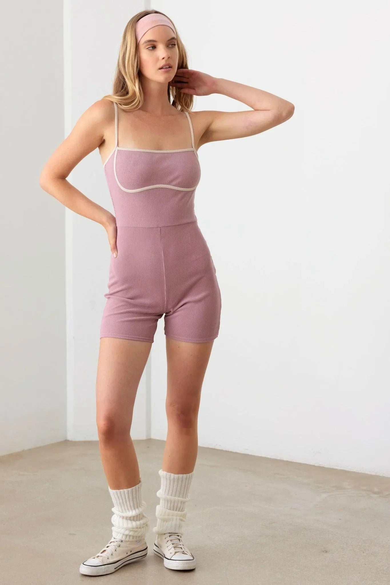 Ribbed Contrast Binding Romper