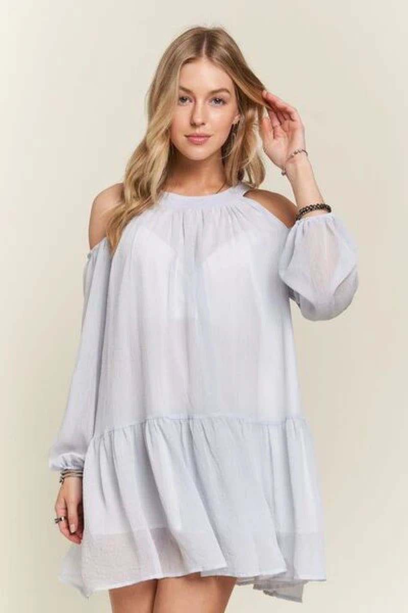 ADORA Cold Shoulder Balloon Sleeve Mini Dress