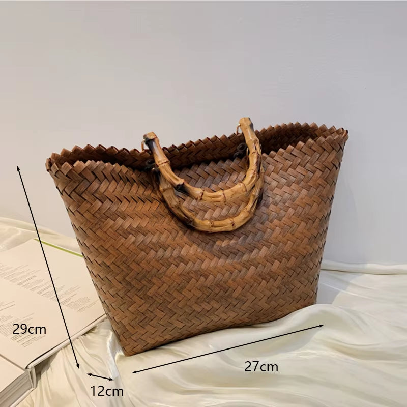 Large Capacity Beach Shopping Bags Luxury Designer Rattan Woven Shoulder Bag Women Handmade Straw Handbags Summer Travel Bag