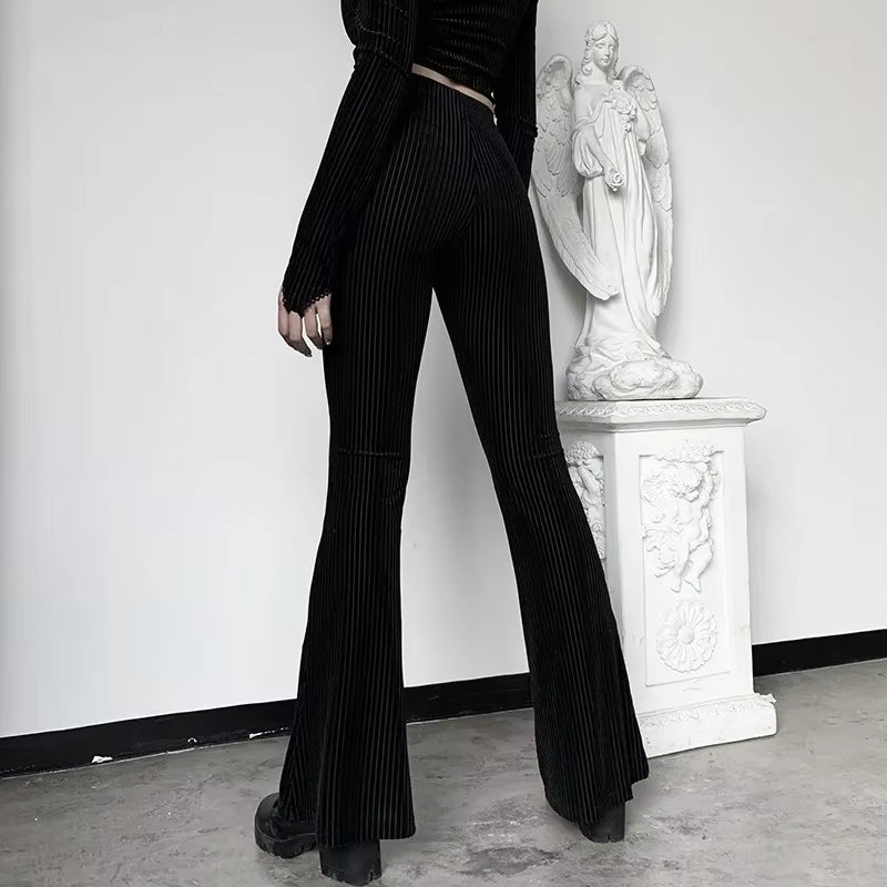 High Waist Long Pants Women Basic Black Skinny Streetwear Casual Elastic Hip Push up Flare Ruched Summer Female Pants Gothic