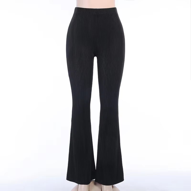 High Waist Long Pants Women Basic Black Skinny Streetwear Casual Elastic Hip Push up Flare Ruched Summer Female Pants Gothic