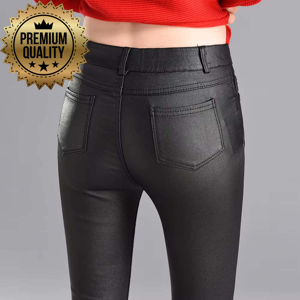 2019 Winter Women Faux Leather Pants & Capris PU Elastic High Waist Trousers Stretchy Slim Pencil Pants Leggings Female Black