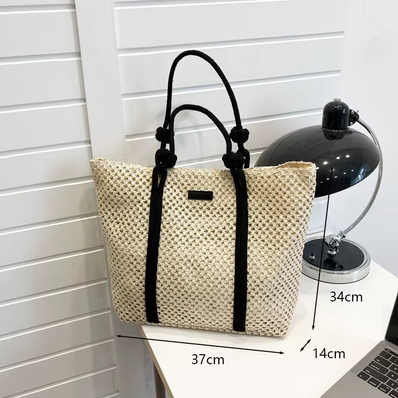 Large Capacity Beach Shopping Bags Luxury Designer Rattan Woven Shoulder Bag Women Handmade Straw Handbags Summer Travel Bag