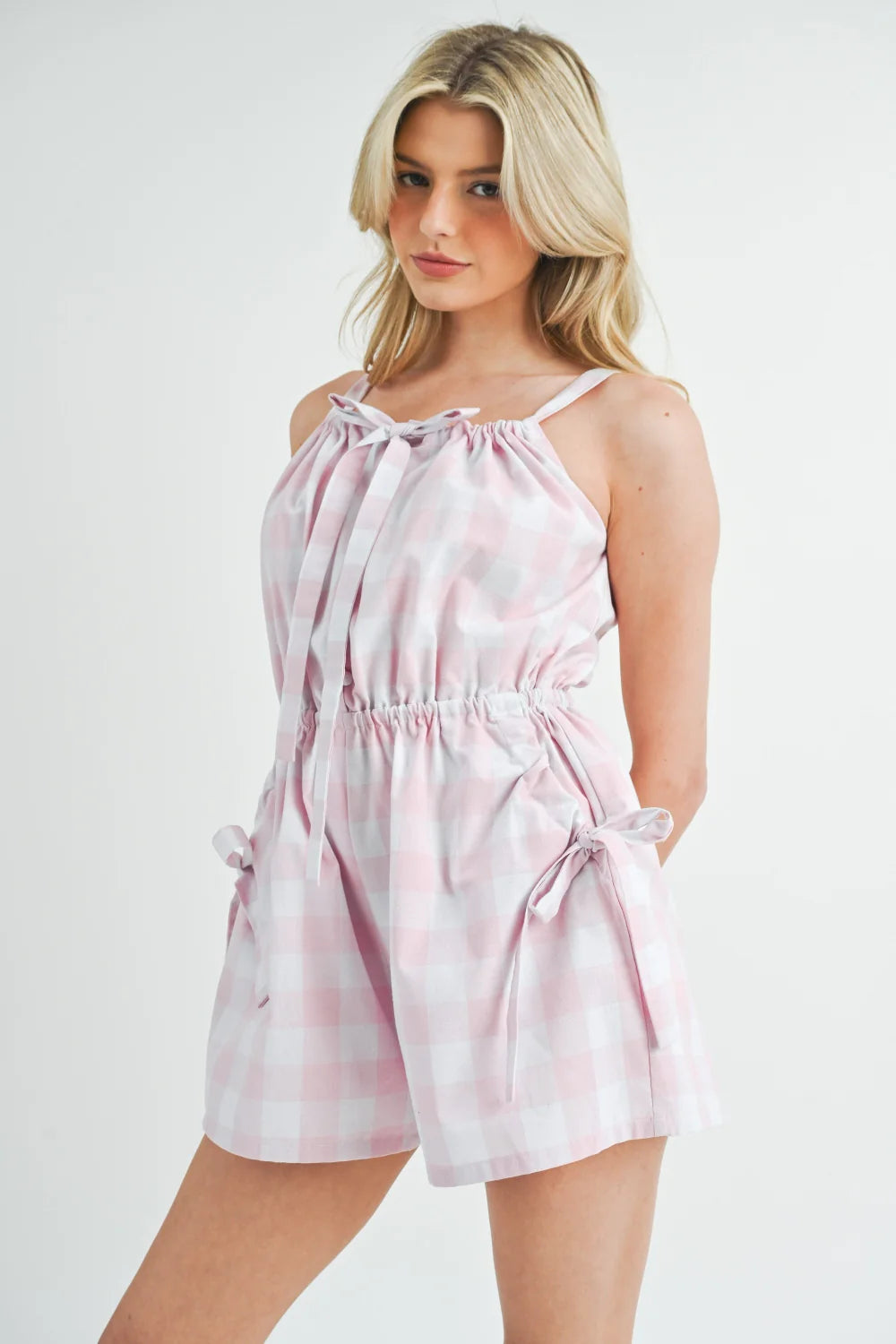 MABLE Plaid Sleeveless Button down Romper