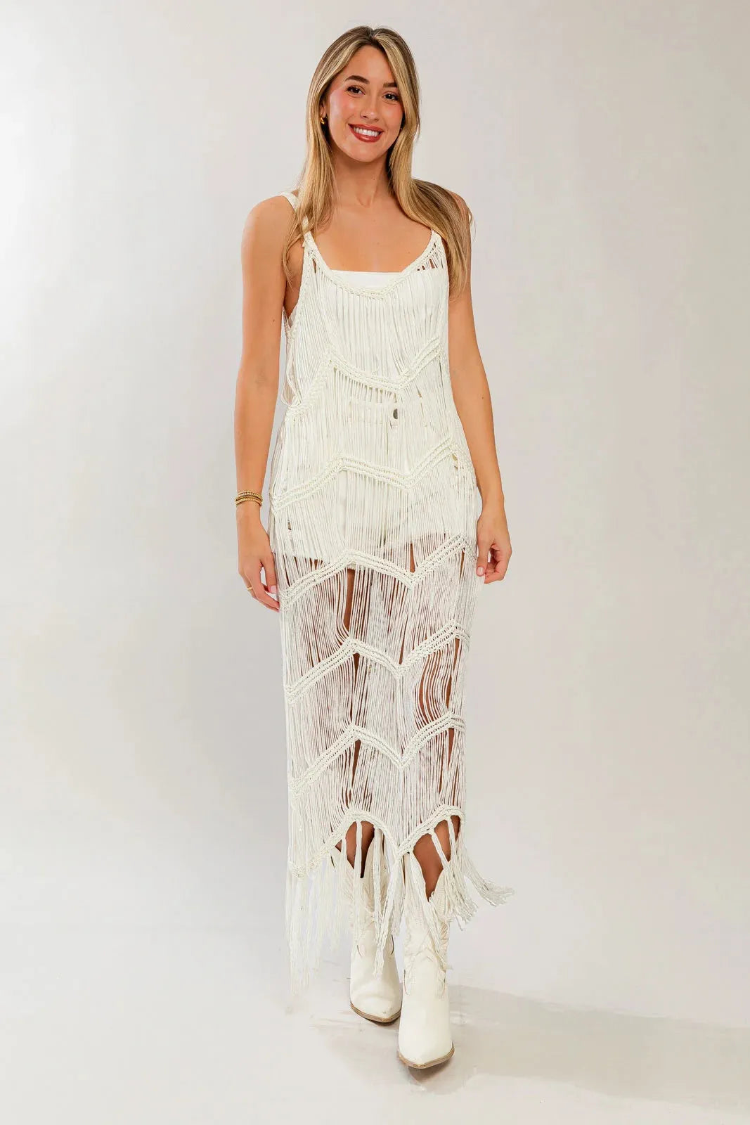 Boho Fringe Chevron Pattern Western Maxi Dress | Beach Cover up Caftan