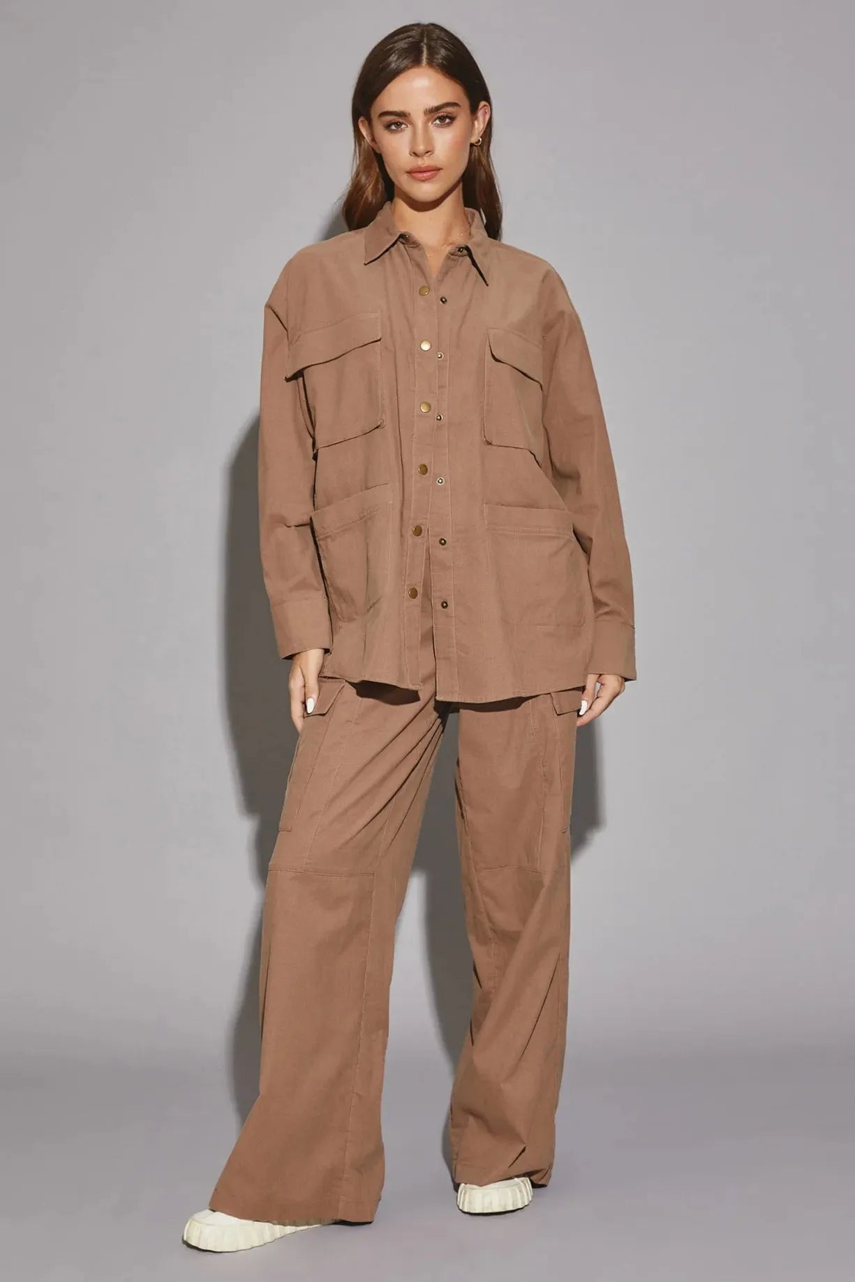 Oversize Long Sleeve Front Pocket Corduroy Shirt