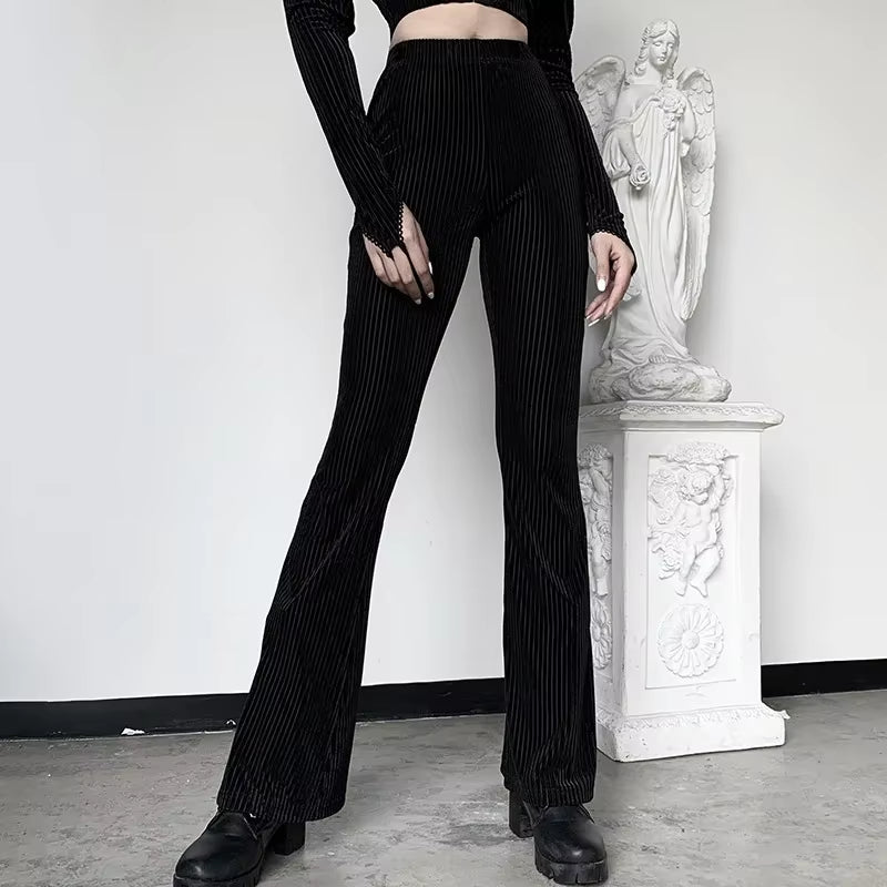 High Waist Long Pants Women Basic Black Skinny Streetwear Casual Elastic Hip Push up Flare Ruched Summer Female Pants Gothic