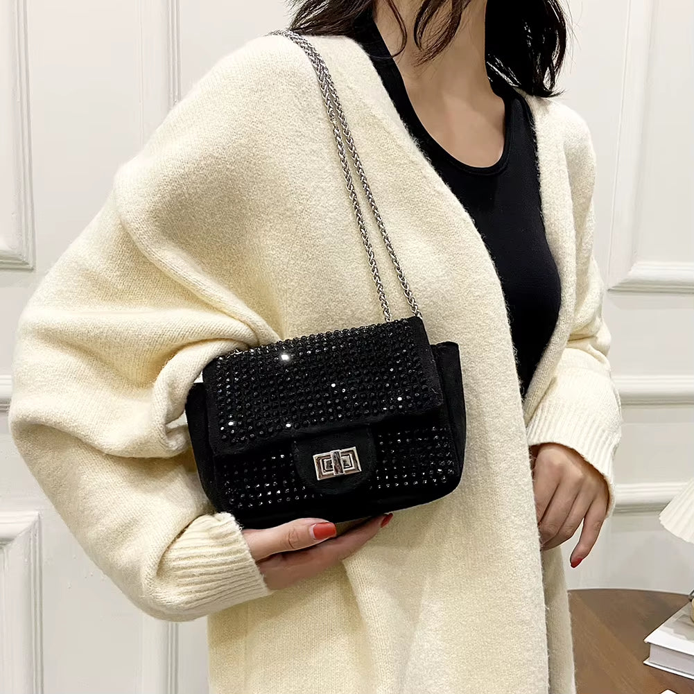 Fashion Women Crossbody Bag Rhinestone Messenger Bag for Shopping Travel Leisure Glitter Chain Casual Ladies Bags Handbags