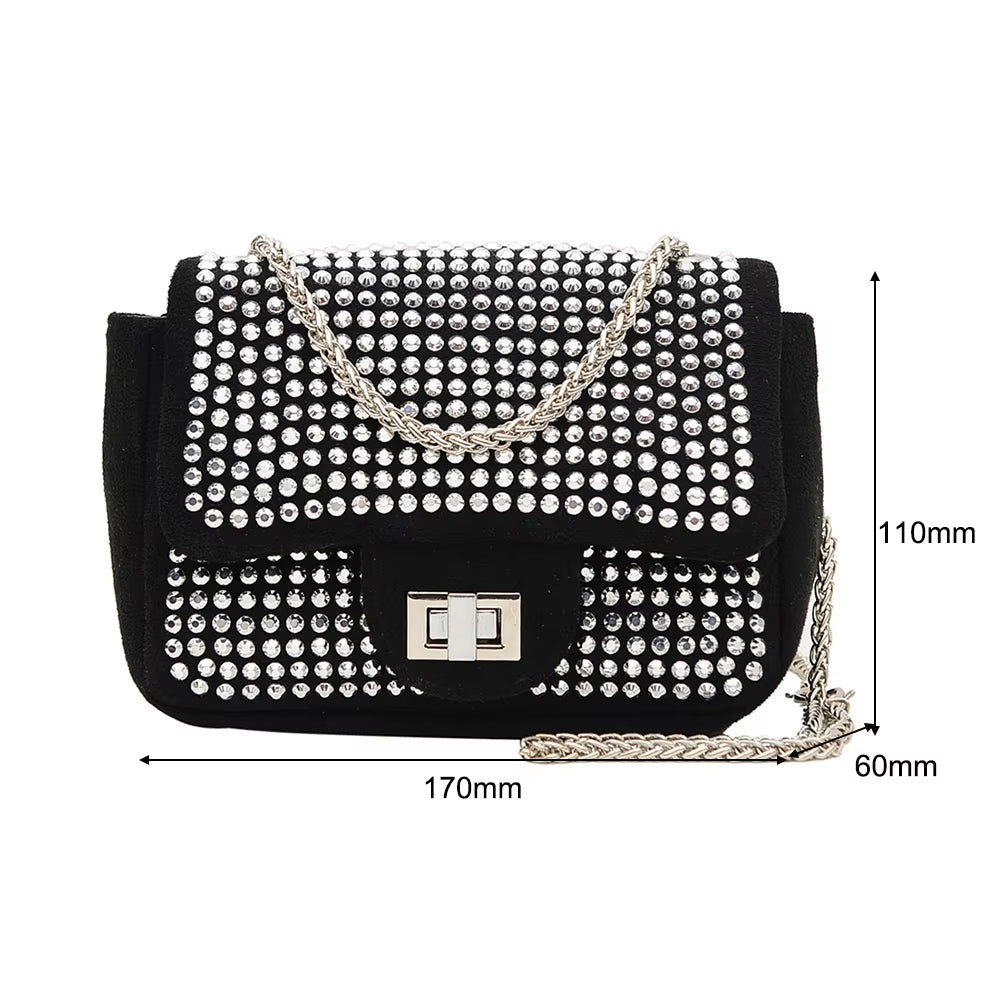 Fashion Women Crossbody Bag Rhinestone Messenger Bag for Shopping Travel Leisure Glitter Chain Casual Ladies Bags Handbags