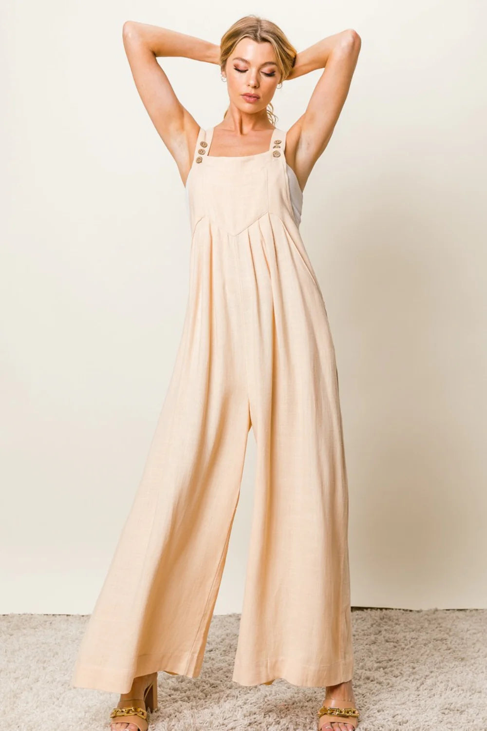 Bibi Texture Sleeveless Wide Leg Jumpsuit