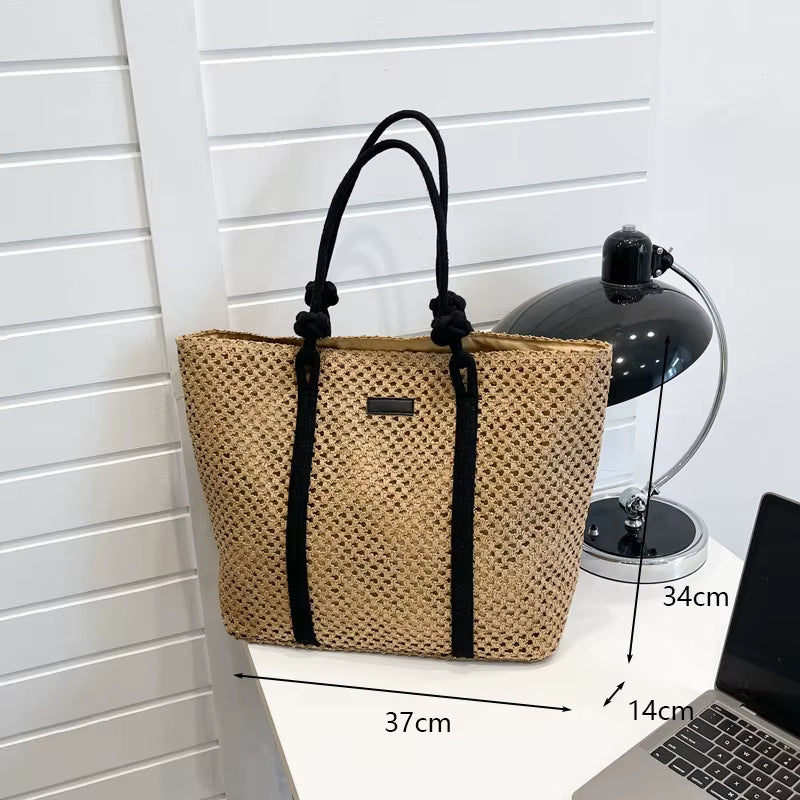 Large Capacity Beach Shopping Bags Luxury Designer Rattan Woven Shoulder Bag Women Handmade Straw Handbags Summer Travel Bag