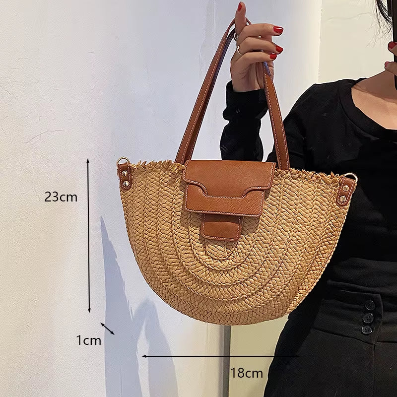 Large Capacity Beach Shopping Bags Luxury Designer Rattan Woven Shoulder Bag Women Handmade Straw Handbags Summer Travel Bag