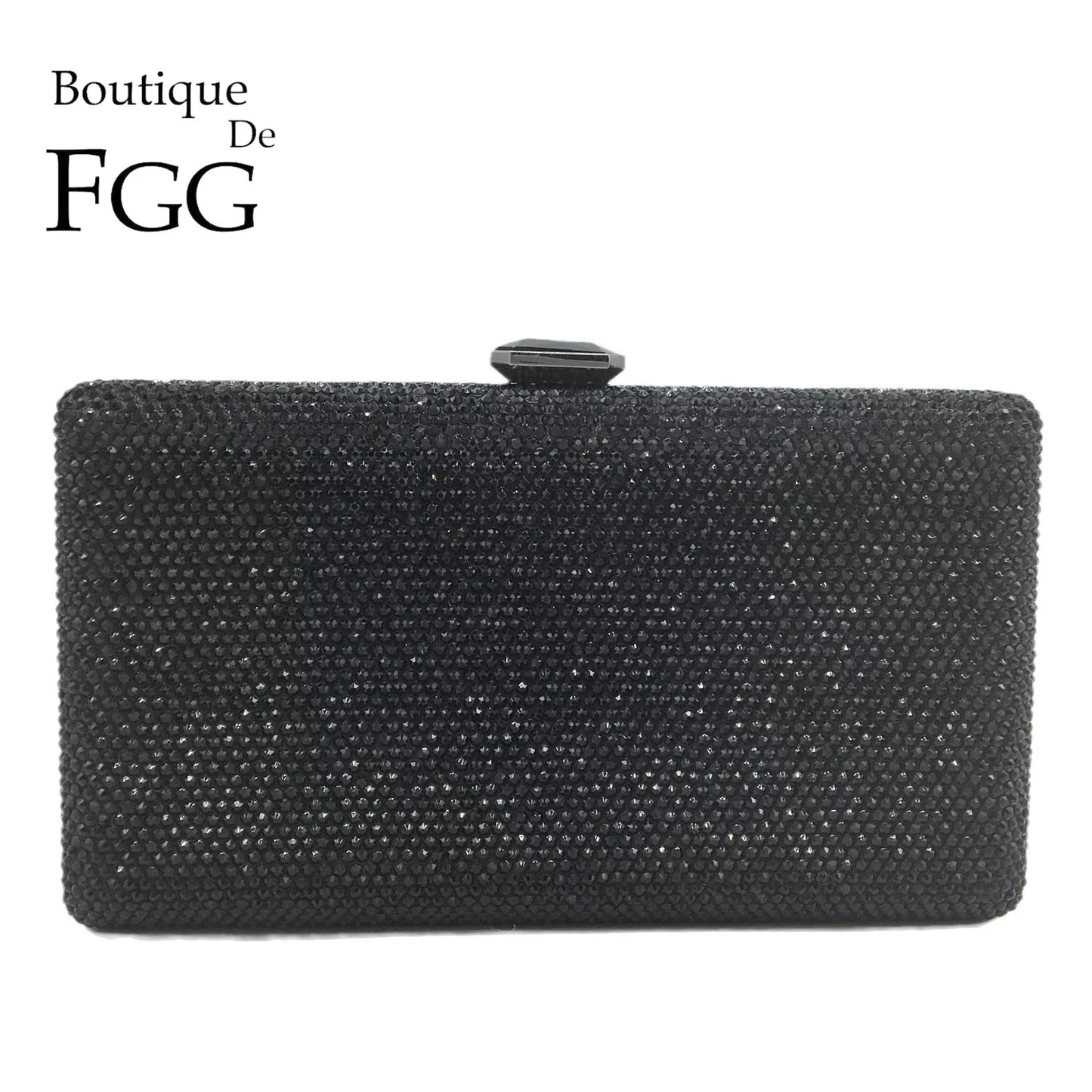 Women Black Crystal Clutch Evening Bags Wedding Bridal Rhinestone Box Handbags Party Dinner Diamond Clutch Purse