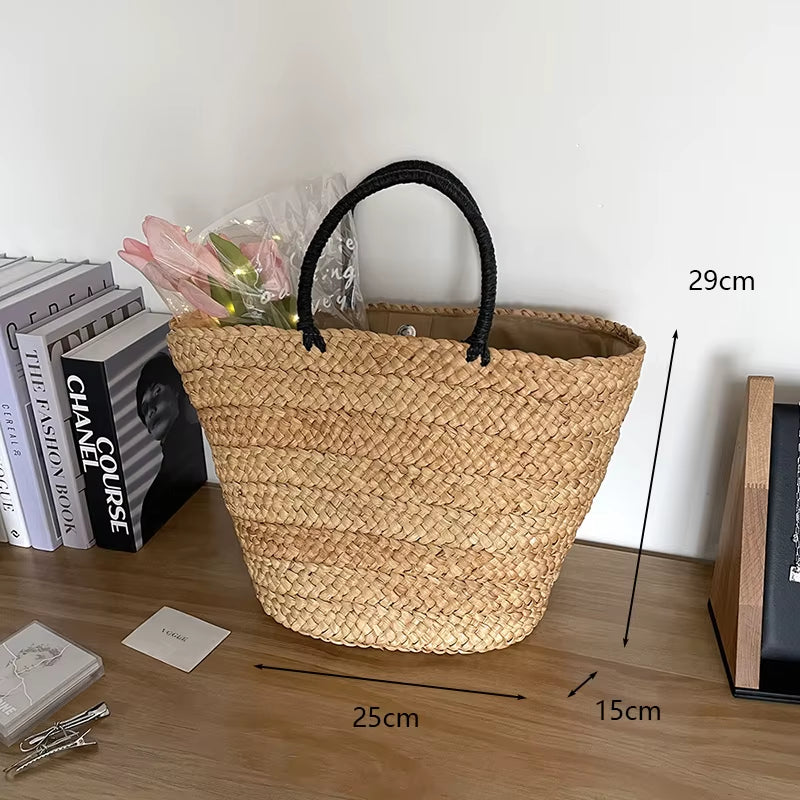 Large Capacity Beach Shopping Bags Luxury Designer Rattan Woven Shoulder Bag Women Handmade Straw Handbags Summer Travel Bag