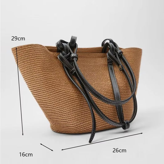 Large Capacity Beach Shopping Bags Luxury Designer Rattan Woven Shoulder Bag Women Handmade Straw Handbags Summer Travel Bag