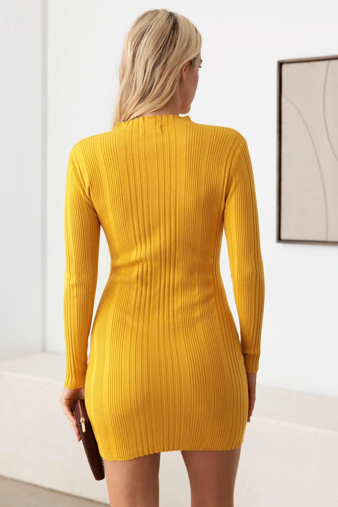 Long Sleeve Ribbed Mock Neck Mini Sweater Dress