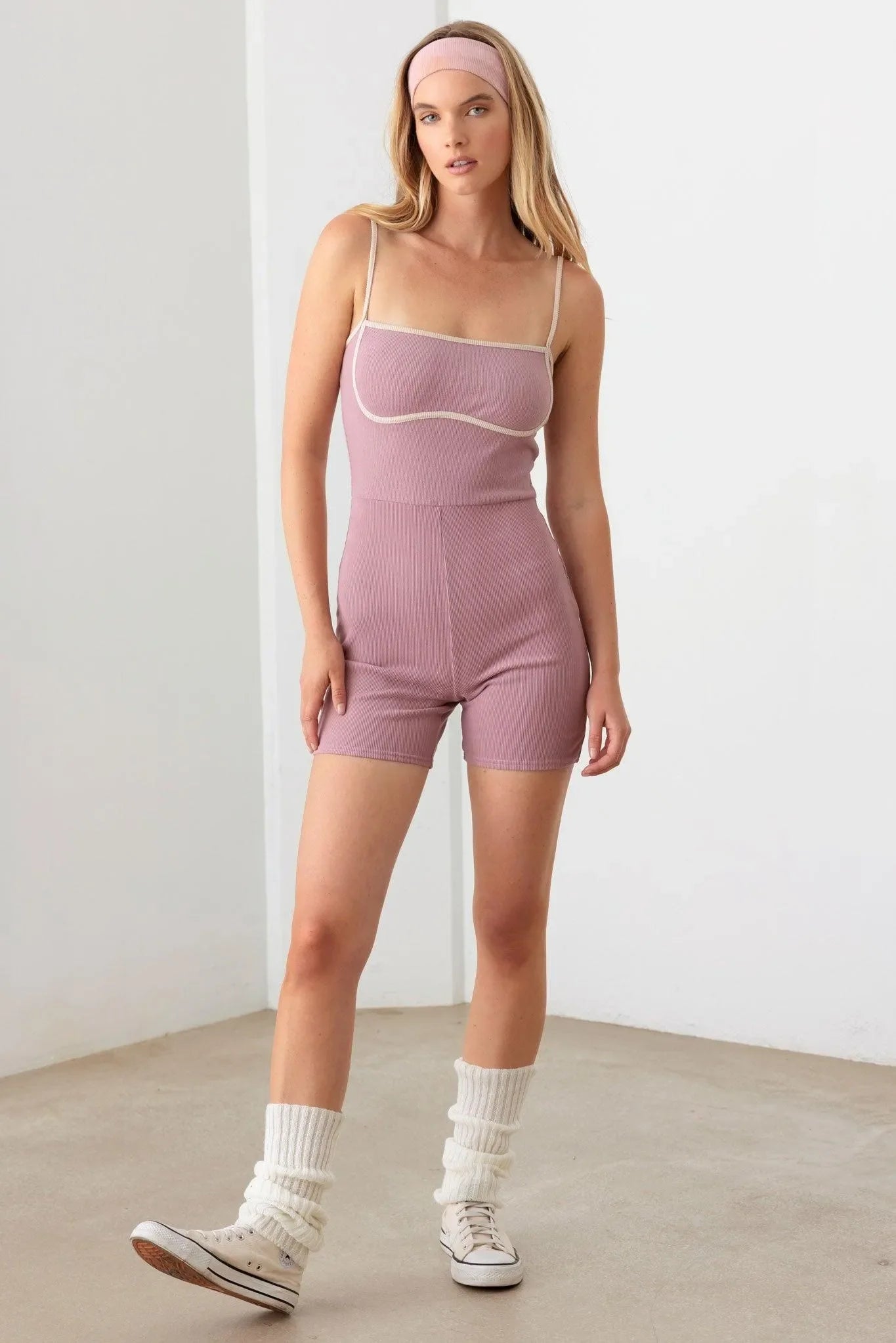 Ribbed Contrast Binding Romper