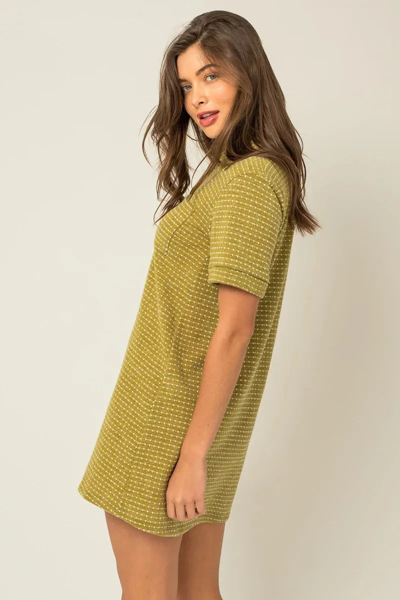 Short Sleeve Collar Button down Knit Mini Dress