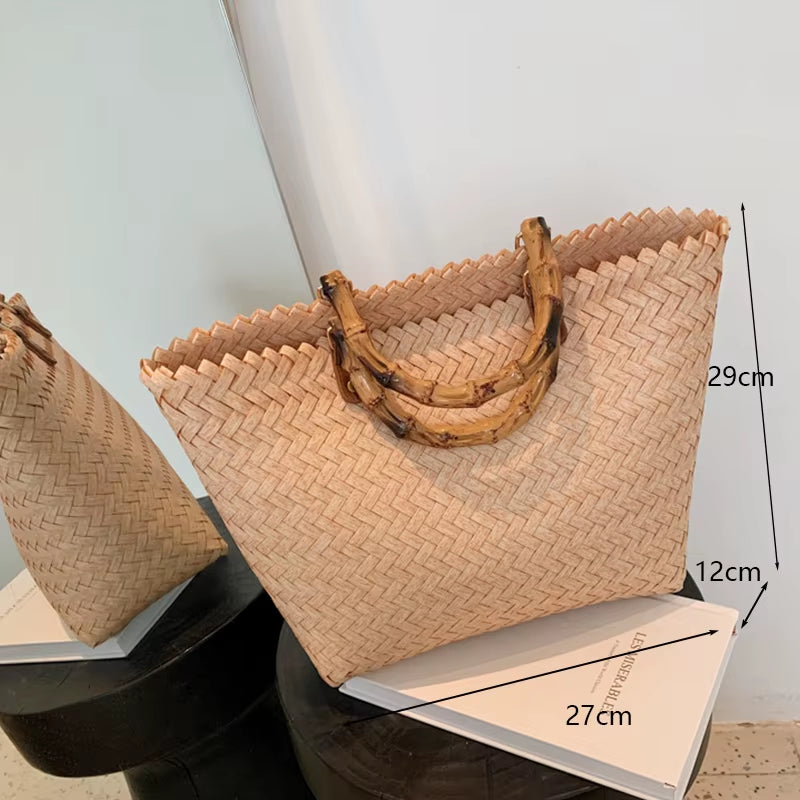 Large Capacity Beach Shopping Bags Luxury Designer Rattan Woven Shoulder Bag Women Handmade Straw Handbags Summer Travel Bag